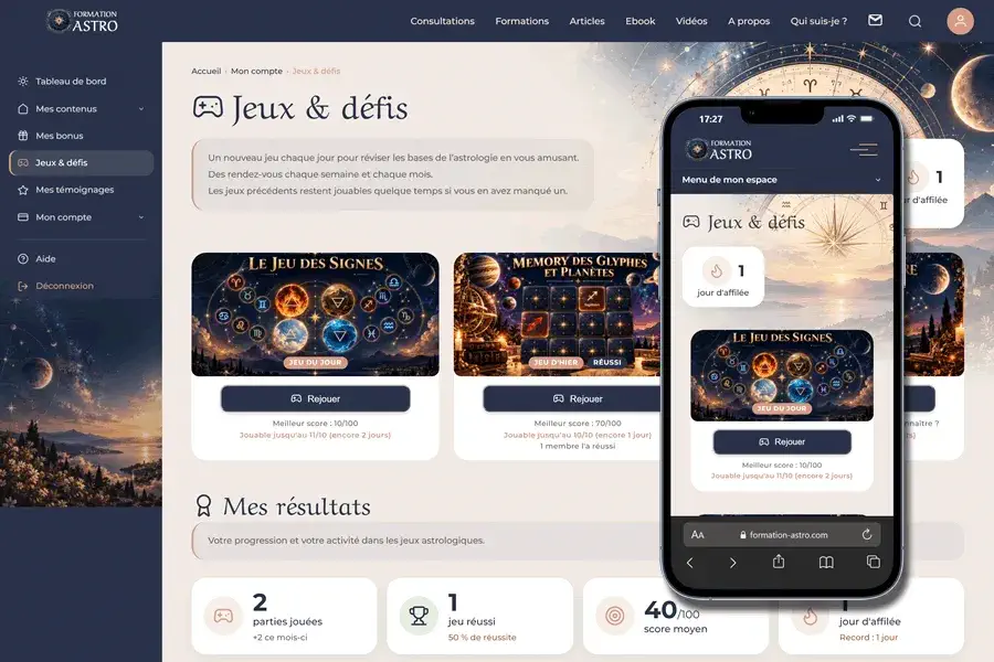 Les jeux et vos résultats dans votre espace membre