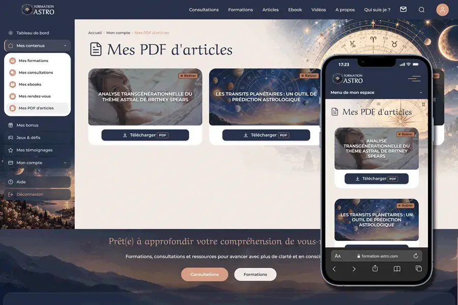 Vos ebooks, PDF d'articles et bonus dans votre espace membre
